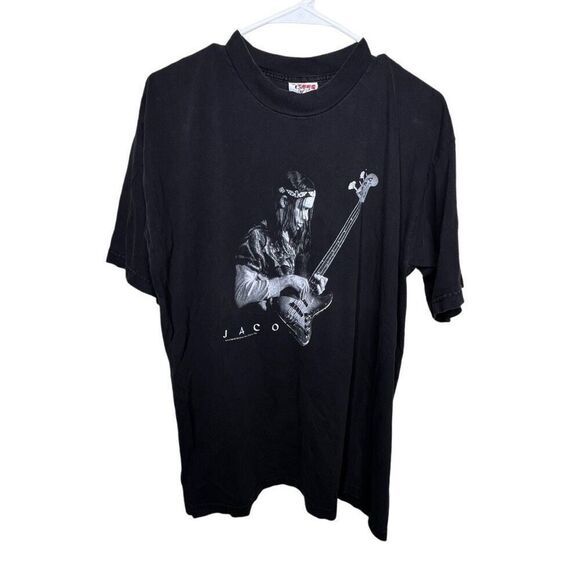 American Vintage 90s Jaco Postorius Jazz Guitarist Headband Black Shirt Q Tees T - Picture 1 of 4